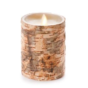 Luminara Birch 4-Inch Real-Flame Effect Pillar Candle in Brown