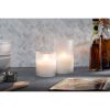 LED 5"D X 8"H Hand-Poured Wax Candle In Frosted Glass. Next Gen LED Flame Patented Technology w/ Adjustable Brightness Control. 2 C Batteries (Not Inc